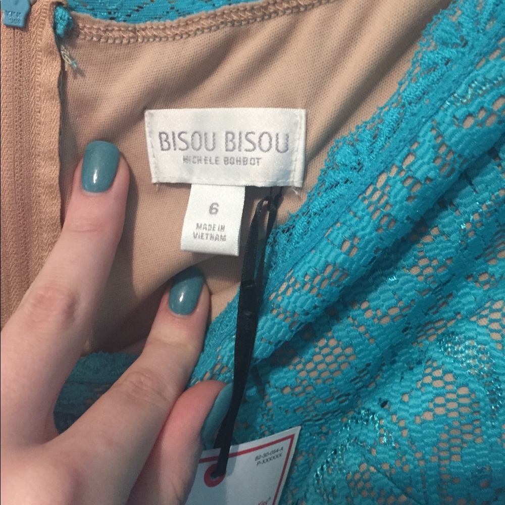 NWT Bisou Turquoise Lace Sheath Dress - Picture 4 of 5